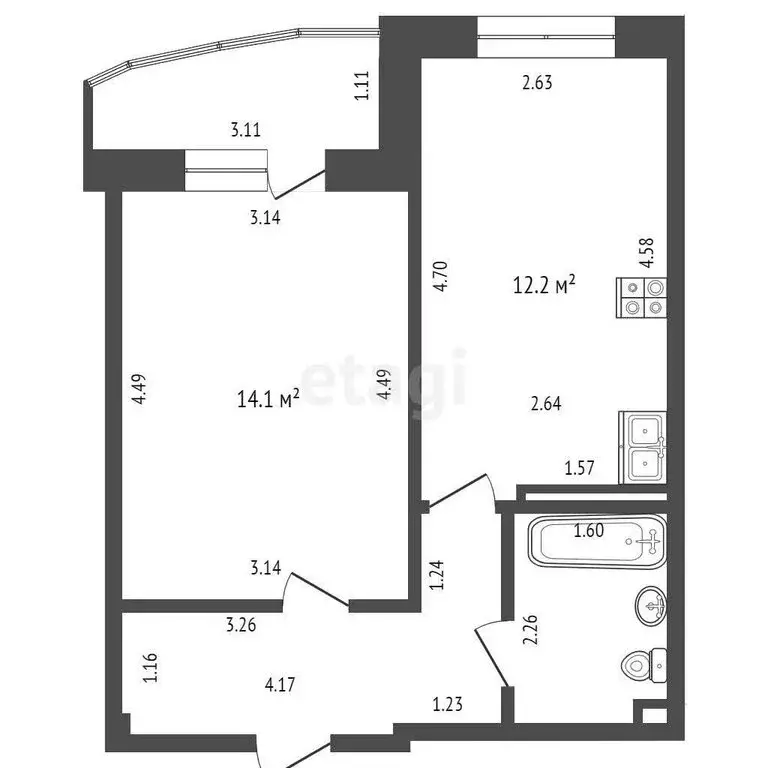 1-комнатная квартира: Тюмень, Лесопарковая улица, 9 (35.5 м) - Фото 1