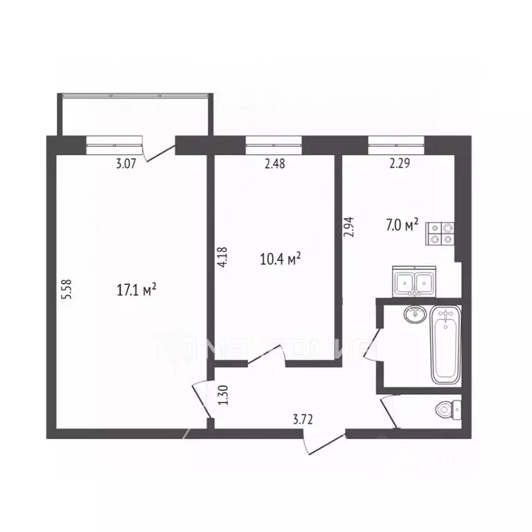 2-к кв. Ханты-Мансийский АО, Сургут ул. Республики, 76 (43.2 м) - Фото 1