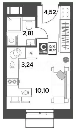 Квартира-студия, 20,7 м, 2/15 эт. - Фото 0