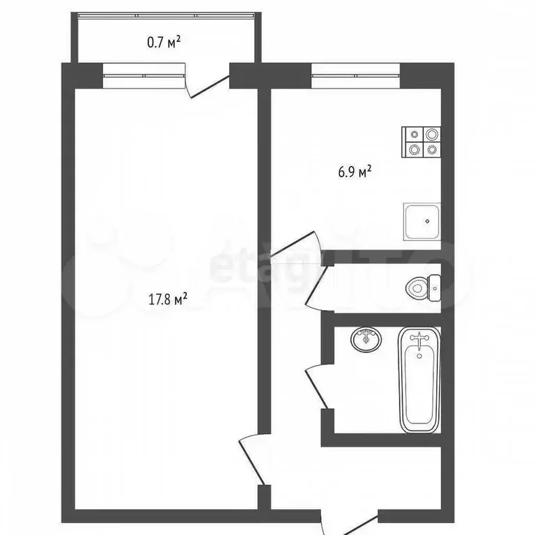 1-к. квартира, 39 м, 4/5 эт. - Фото 0