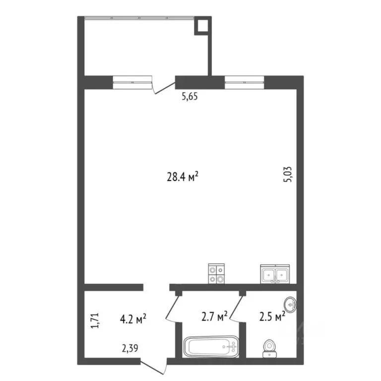 Студия Тюменская область, Тюмень ул. Беляева, 37 (37.8 м) - Фото 1
