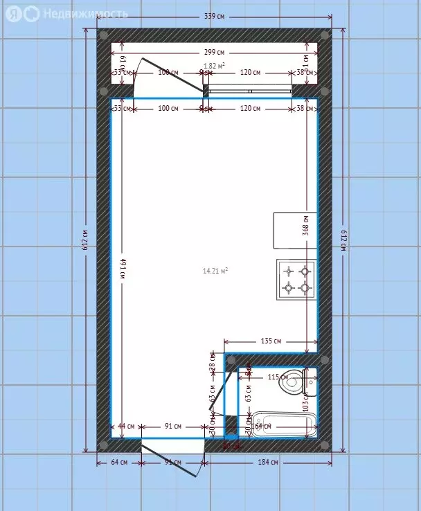 1к в -комнатной квартире (17.3 м) - Фото 1