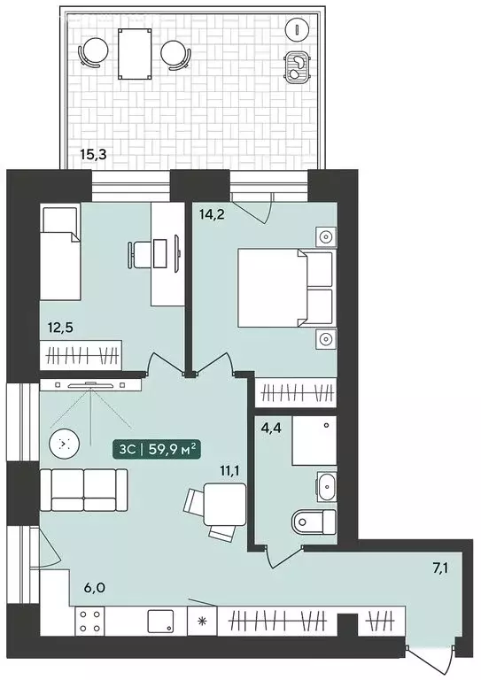 3-комнатная квартира: Октябрьский, жилой комплекс Альпийский квартал ... - Фото 1