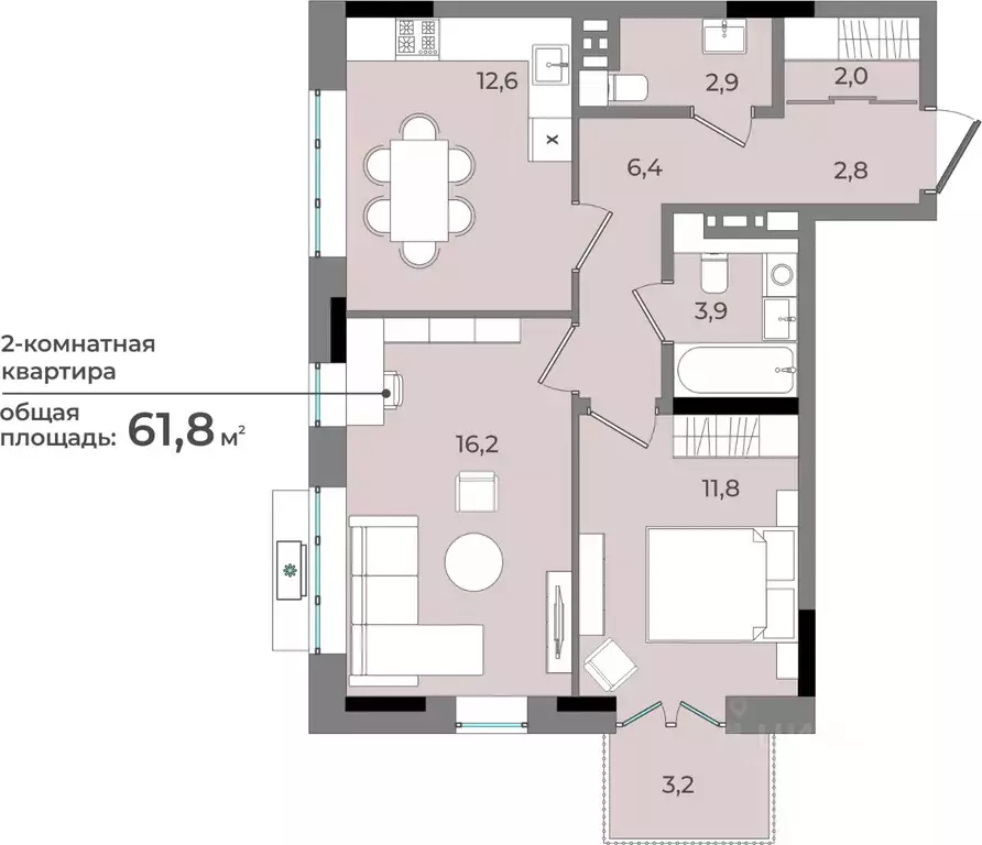2-к кв. Удмуртия, Ижевск ул. Имени В.С. Тарасова, 6 (61.8 м) - Фото 0