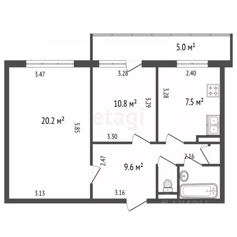2-к кв. Санкт-Петербург Ленинский просп., 96К1 (52.1 м) - Фото 2