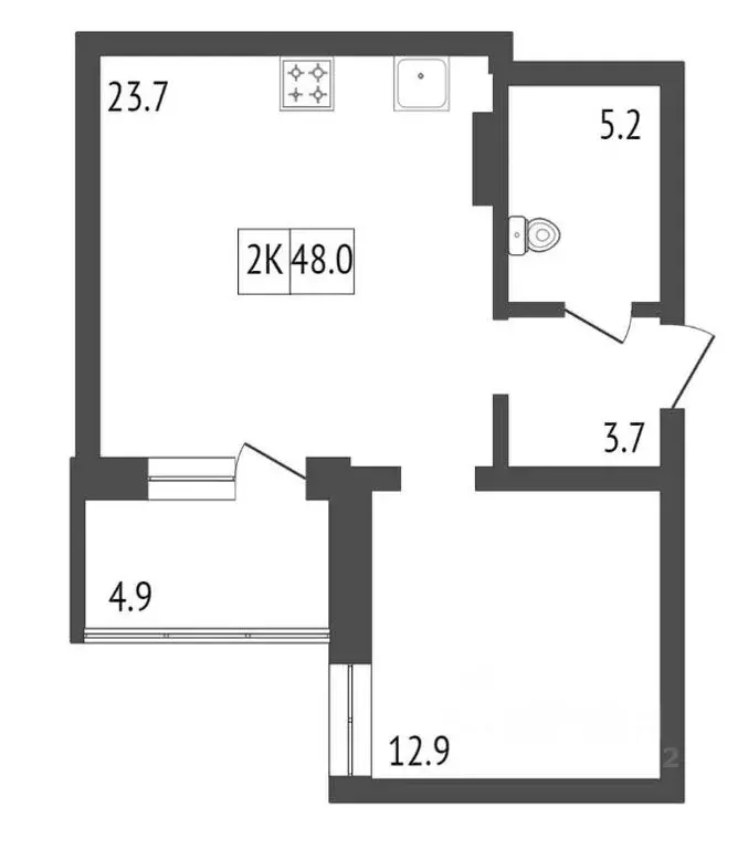 2-к кв. Красноярский край, Красноярск ул. Лесников, 25А (49.2 м) - Фото 2