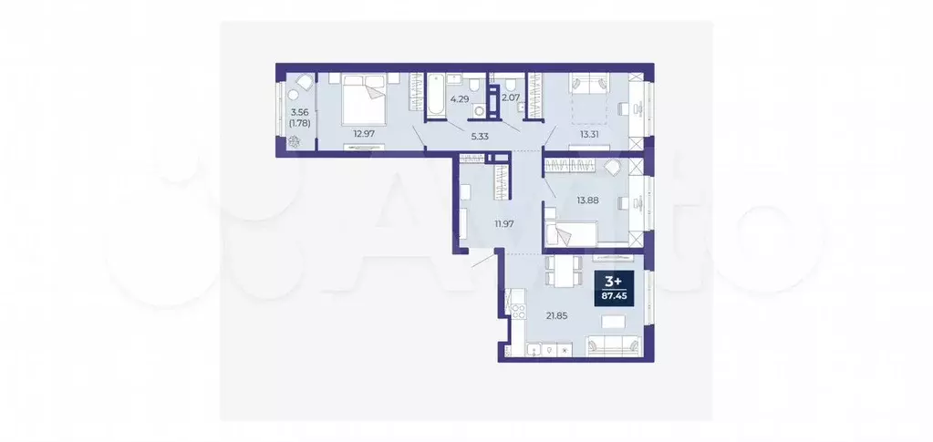 3-к. квартира, 87,5 м, 14/17 эт. - Фото 1