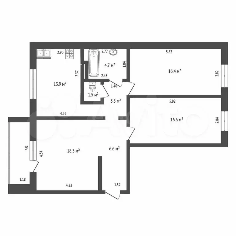 3-к. квартира, 81,4 м, 9/10 эт. - Фото 0