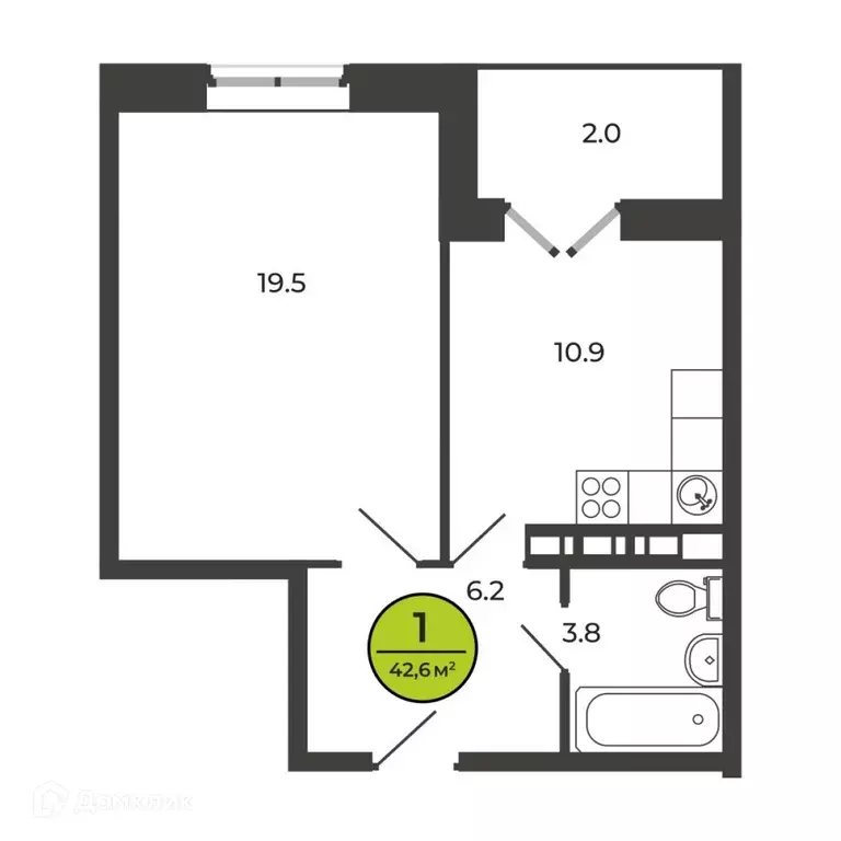 Продаётся 1-к квартира, 42.6 м - Фото 1