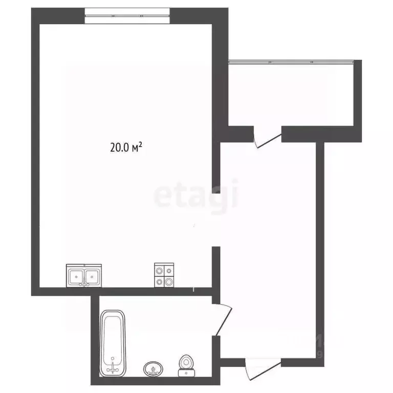 Студия Тюменская область, Тюмень ул. Ю.-Р.Г. Эрвье, 32к1 (30.6 м) - Фото 2