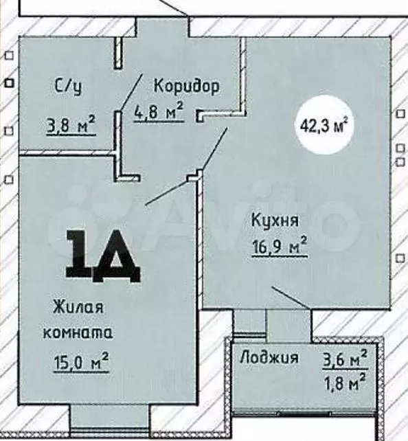 1-к. квартира, 42,3 м, 2/8 эт. - Фото 1