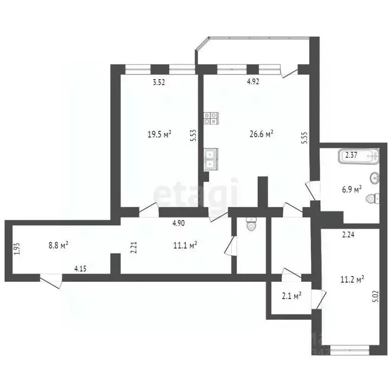 2-к кв. Архангельская область, Архангельск Вельская ул., 1 (93.6 м) - Фото 1