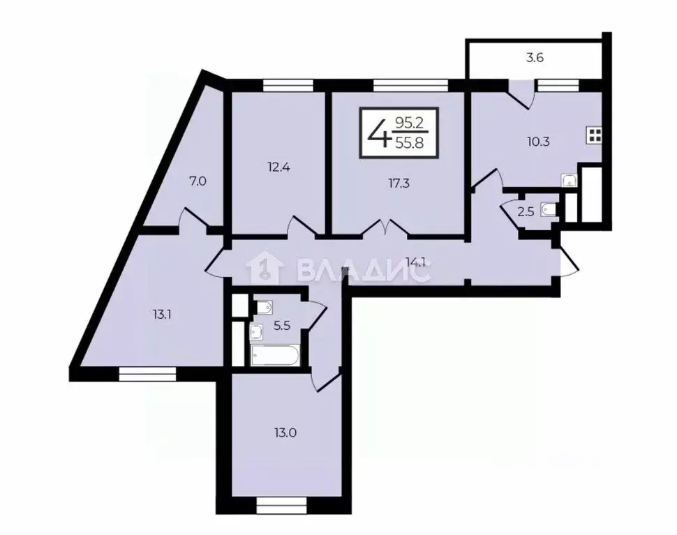 4-к кв. Москва Высоковольтный проезд, 1к3 (95.2 м) - Фото 2
