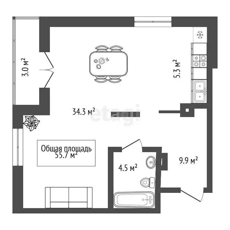 2-комнатная квартира: Новосибирск, Дачная улица, 42 (53.9 м) - Фото 0