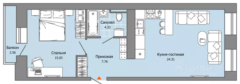 1-к кв. Пермский край, Пермь ул. Дзержинского, 35А (52.0 м) - Фото 2