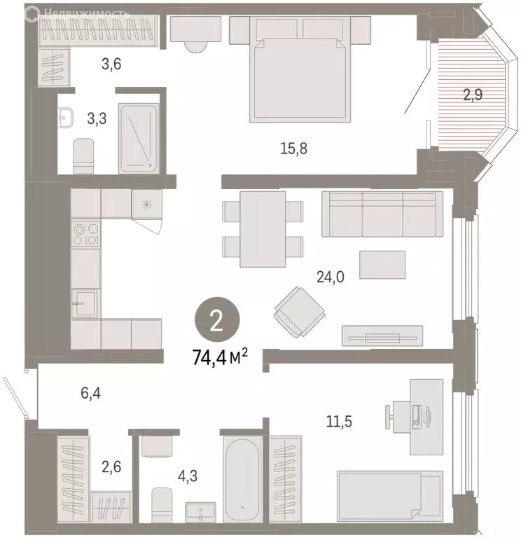 2-комнатная квартира: Екатеринбург, жилой район Вокзальный, улица ... - Фото 2