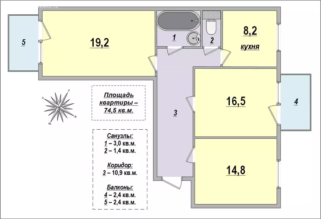 3-комнатная квартира: Санкт-Петербург, улица Громова, 10 (74.5 м) - Фото 0