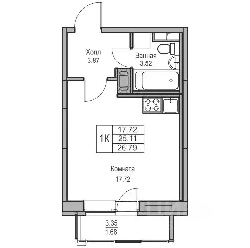 Студия Санкт-Петербург ул. Ивинская, 1к2 (25.11 м) - Фото 0