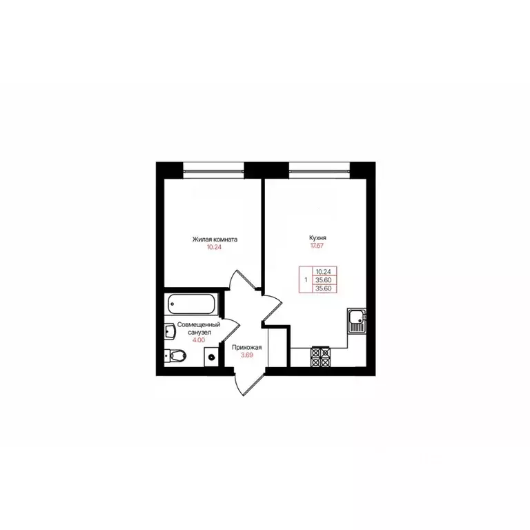 1-к кв. Татарстан, Казань Лето жилой комплекс (35.6 м) - Фото 2