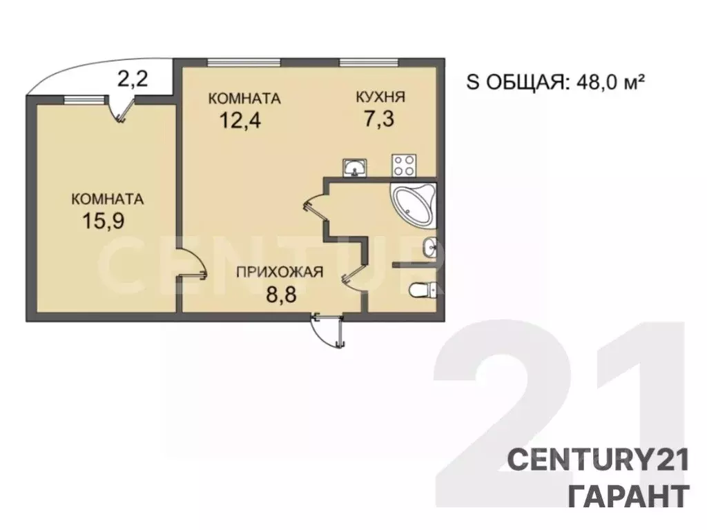 2-к кв. Санкт-Петербург ул. Кораблестроителей, 40К2 (48.0 м) - Фото 2