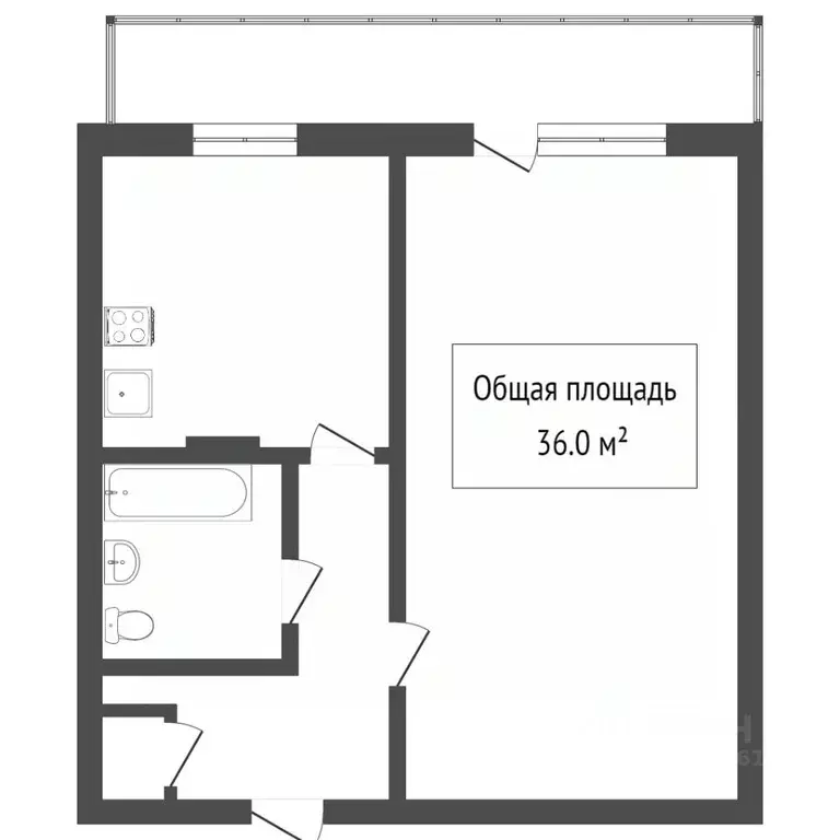 1-к кв. Томская область, Томск ул. Ивана Черных, 96с22 (37.0 м) - Фото 1
