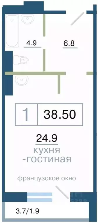 1-к кв. Красноярский край, Красноярск ул. Дубровинского, 110Б (38.5 м) - Фото 0