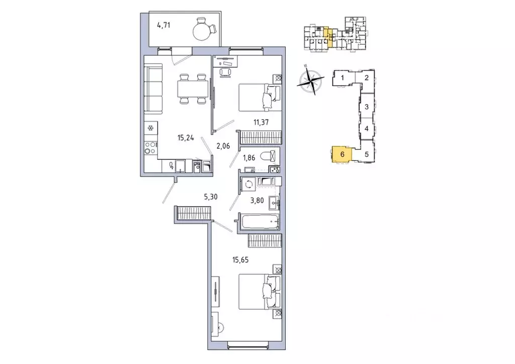 2-к кв. Ленинградская область, Гатчина Въезд мкр,  (57.64 м) - Фото 1