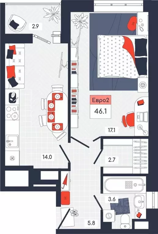 2-к кв. Тульская область, Тула ул. Академика Насоновой, 9 (46.1 м) - Фото 1
