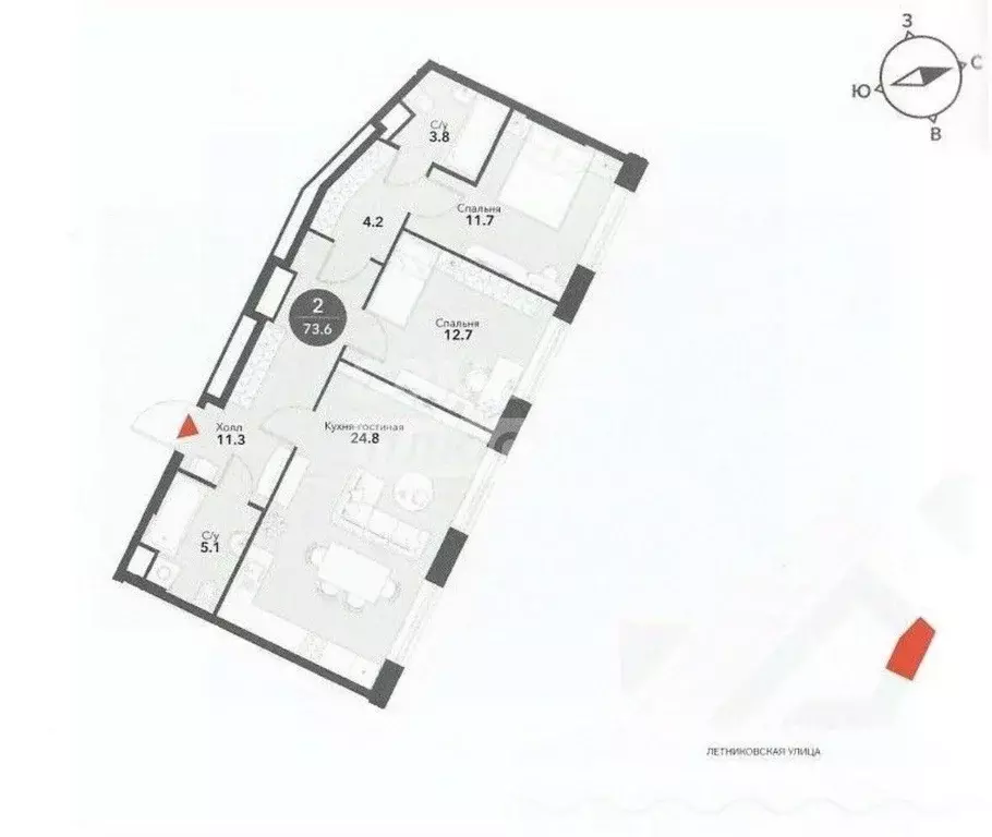 3-к кв. Москва Летниковская ул., 8С1 (73.6 м) - Фото 1