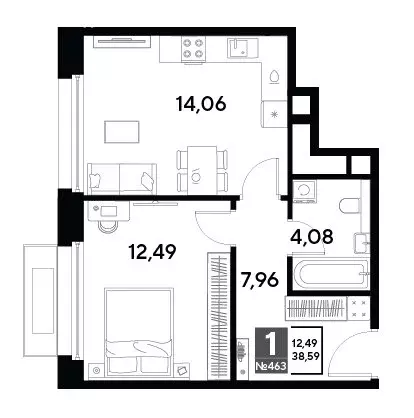 1-комнатная квартира: Реутов, 3-й микрорайон, ЖК Эво, к1 (38.59 м) - Фото 0