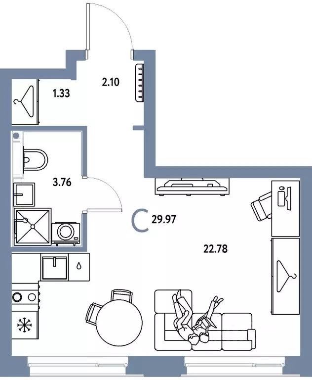Студия Свердловская область, Екатеринбург ул. Шефская, 28А (29.97 м) - Фото 1