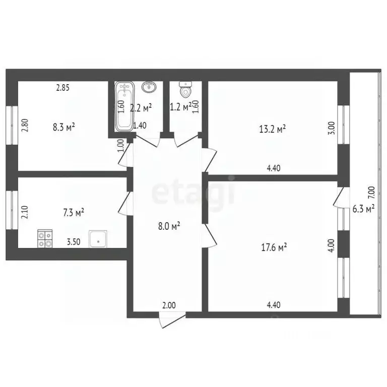 3-к кв. Крым, Красноперекопск 8-й мкр, 2 (57.8 м) - Фото 1