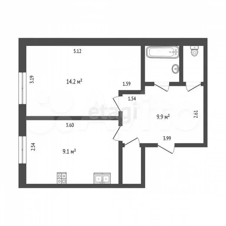 1-к. квартира, 36,7 м, 6/9 эт. - Фото 0