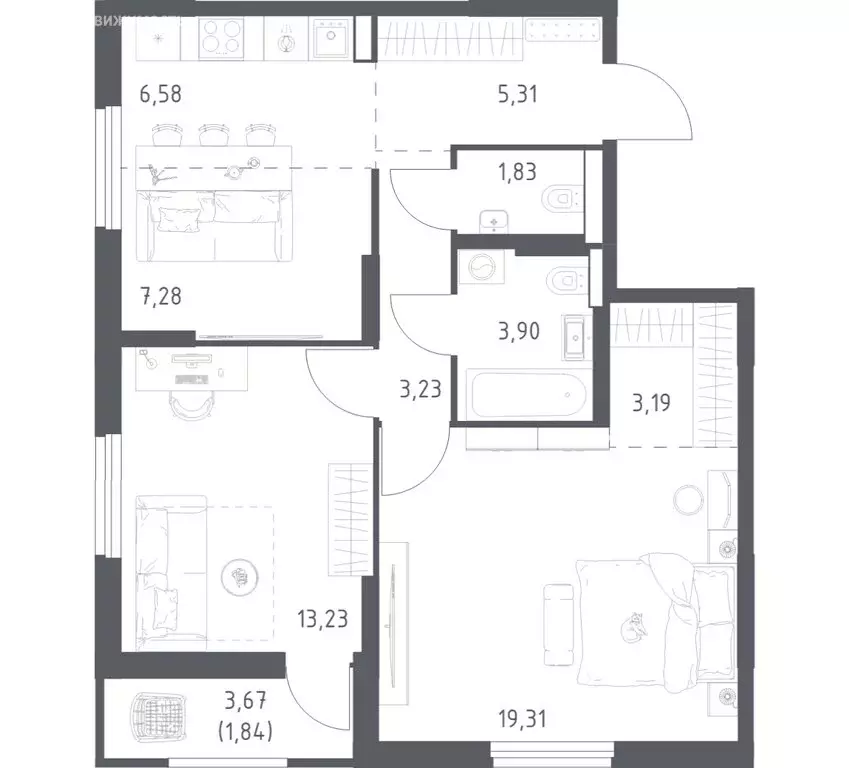 2-комнатная квартира: Уфа, улица Минигали Губайдуллина, 8к9 (65.7 м) - Фото 0