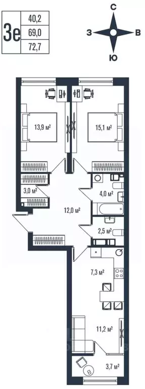 3-к кв. Приморский край, Владивосток ул. Тухачевского, 33к2 (72.7 м) - Фото 1