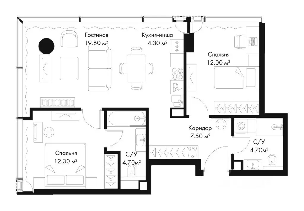 2-к кв. Москва Северный ао, Беговой р-н, Слава жилой комплекс (65.1 м) - Фото 2