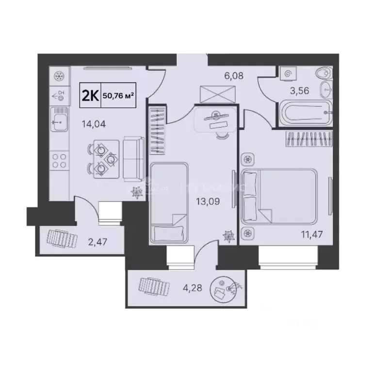 2-к кв. Архангельская область, Северодвинск ул. Карла Маркса, 78 ... - Фото 2