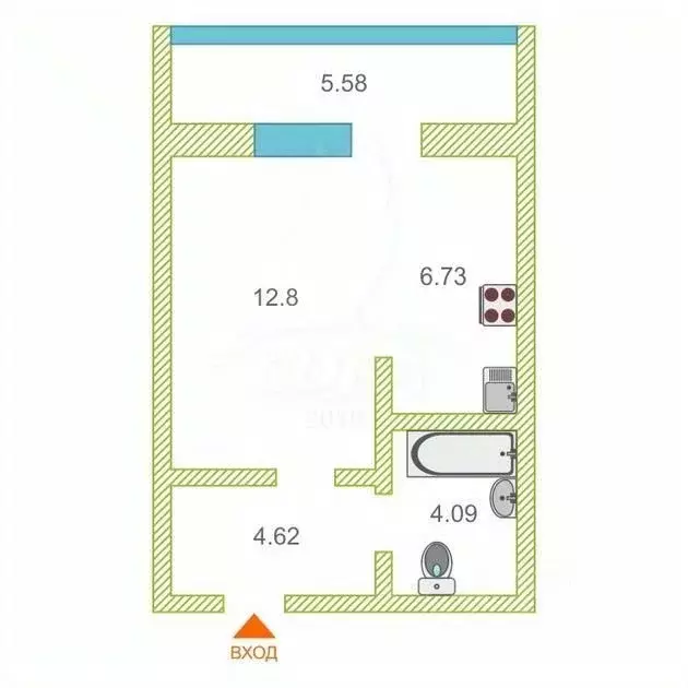 Студия Тюменская область, Тюмень ул. Тимофея Чаркова, 81к2 (29.0 м) - Фото 2