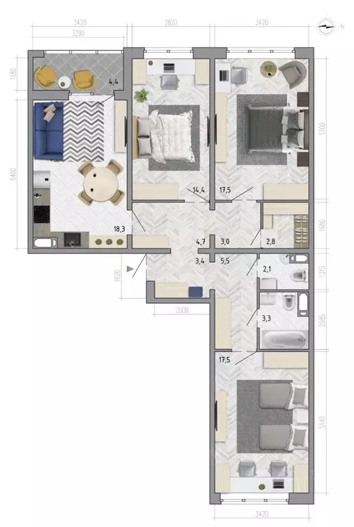 3-к кв. Воронежская область, Воронеж ул. Федора Тютчева, 107 (94.7 м) - Фото 0