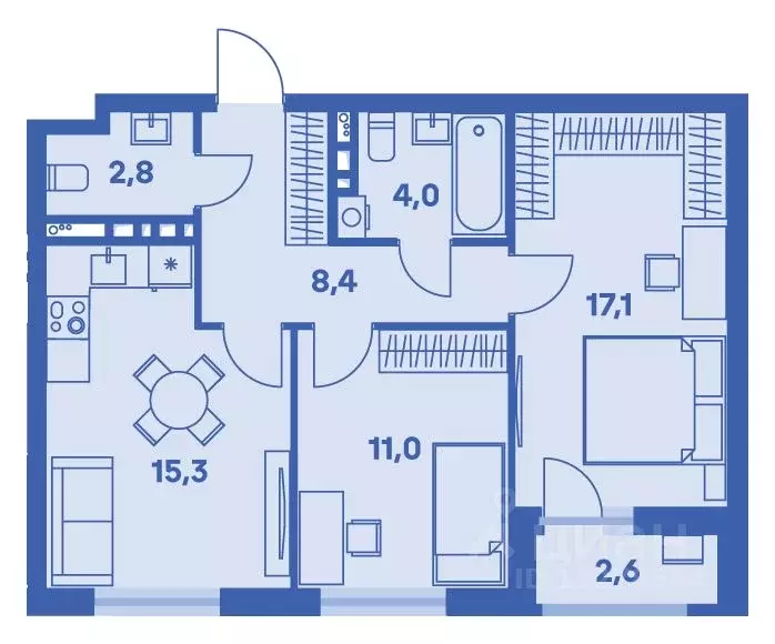 3-к кв. Пермский край, Пермь ул. Карпинского, 115 (59.9 м) - Фото 1