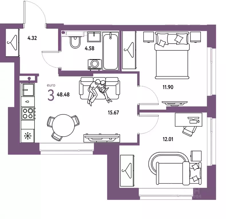 3-к кв. Свердловская область, Екатеринбург ул. Шефская, 28А (48.48 м) - Фото 1