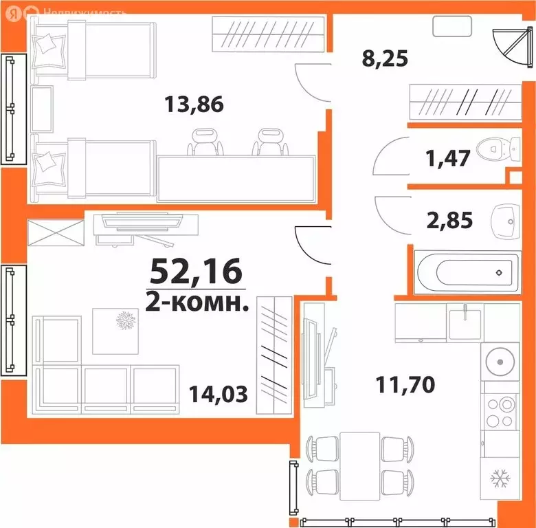 2-комнатная квартира: Ульяновск, 19-й микрорайон, ЖК Аквамарин-2, 1 ... - Фото 0