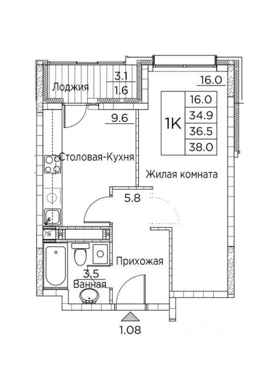 1-к кв. Приморский край, Владивосток ул. Расула Гамзатова, 7к2 (38.0 ... - Фото 0