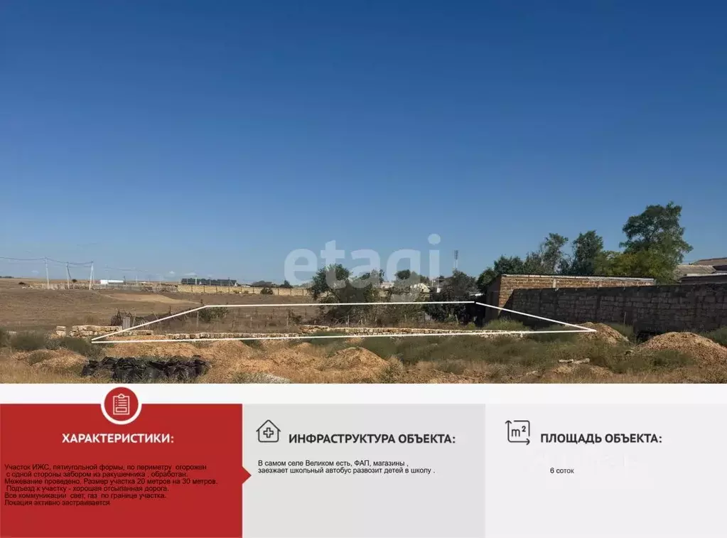 Участок в Крым, Сакский район, Суворовское с/пос, с. Великое ул. ... - Фото 0