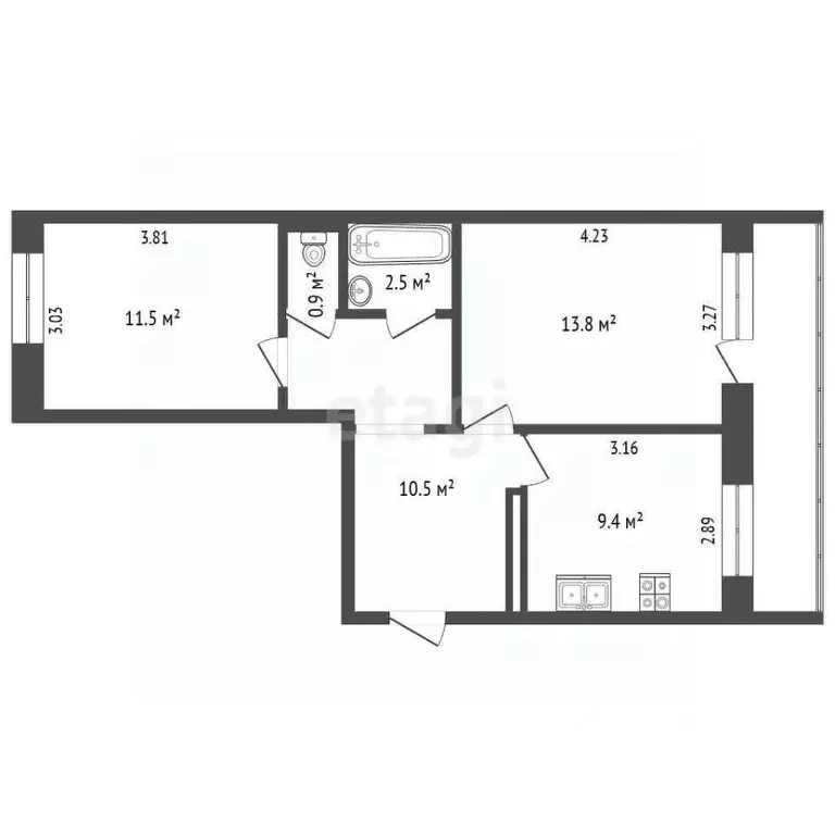 2-к кв. Коми, Усинск ул. Строителей, 15А (48.6 м) - Фото 1