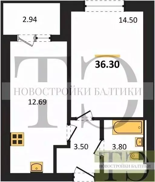 1-к кв. Калининградская область, Калининград ул. Сержанта Мишина, 81к2 ... - Фото 0