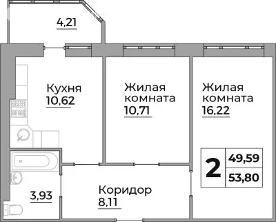 2-комнатная квартира: Калуга, улица Первых Коммунаров, 18 (49.59 м) - Фото 0