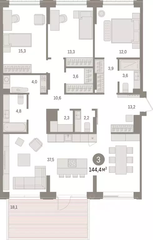 3-к кв. Липецкая область, Липецк пл. Петра Великого, 1 (144.4 м) - Фото 1