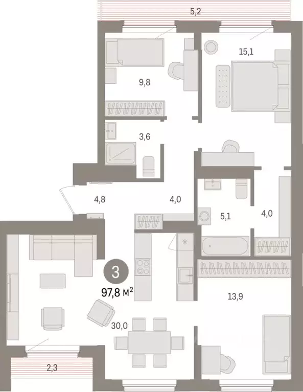 3-к кв. Липецкая область, Липецк пл. Петра Великого, 1 (97.8 м) - Фото 1