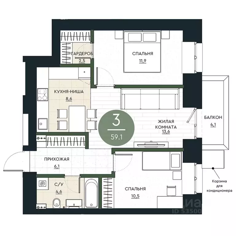 3-к кв. Красноярский край, Красноярск Калина Долина жилой комплекс ... - Фото 1